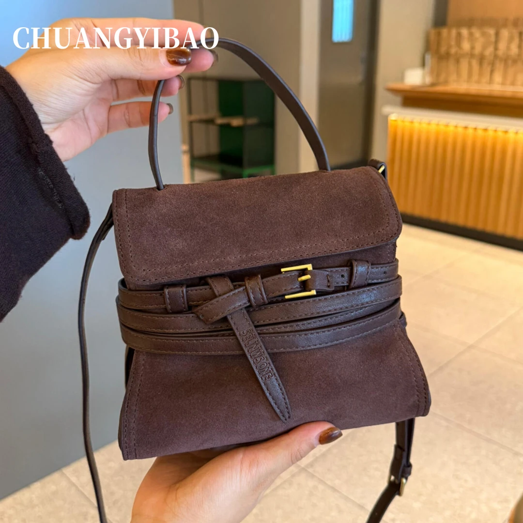 复古麂皮磨砂手提包包女式2025新款轻奢小众高级感时尚百搭斜挎包