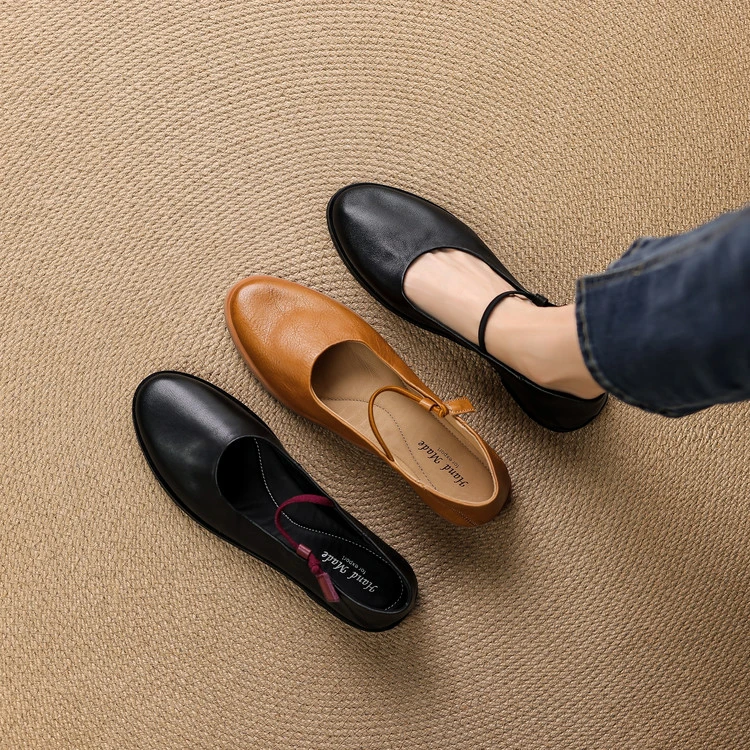 【跟高1.5CM】牛羊羊/圆头软底软面平底玛丽珍女鞋女单鞋