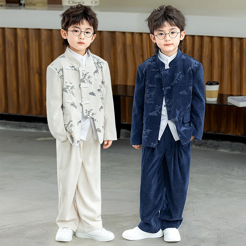 男童新中式唐装国风汉服套装复古立领中山装朗诵主持表演衣服