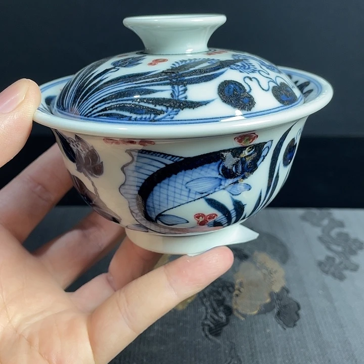 龙***人青花釉里红主人杯