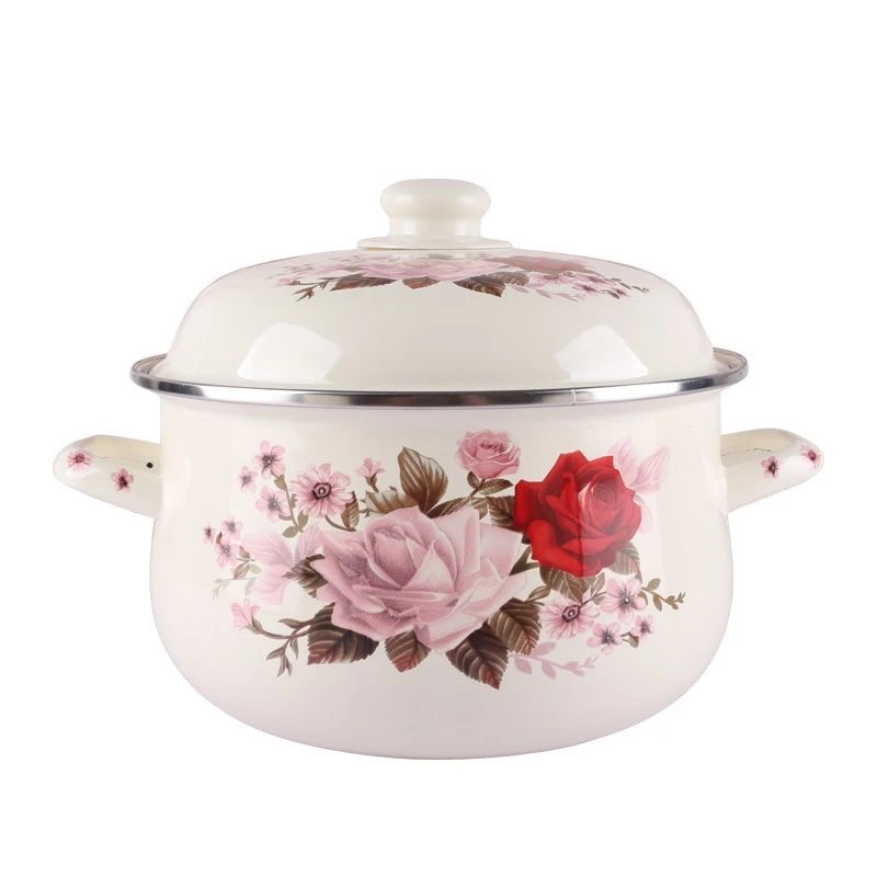 22cm珐琅搪瓷加厚双耳奶锅  花鸟花色