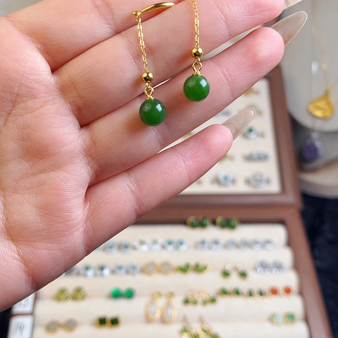 和田玉耳饰银S925镶嵌