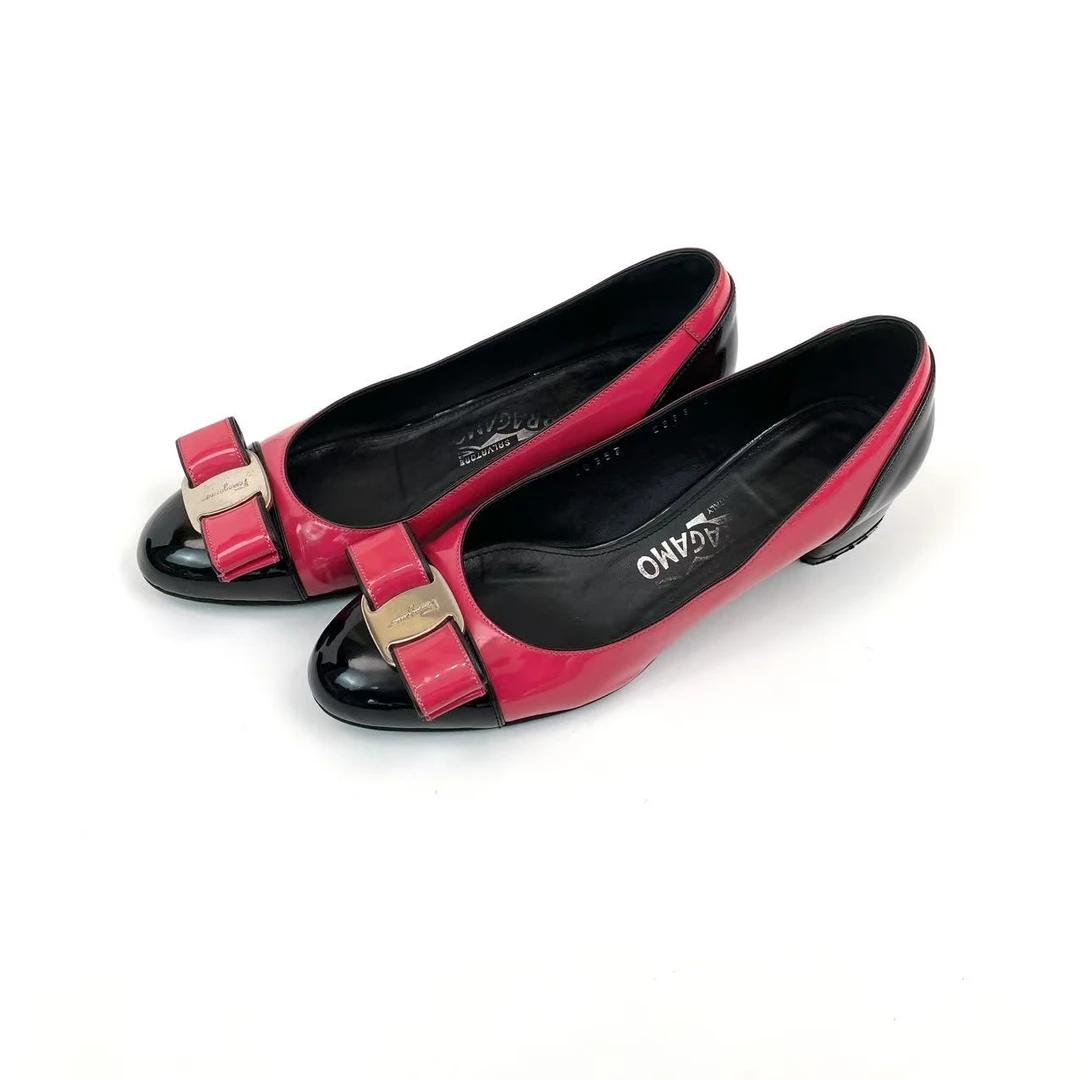 95新 FERRAGAMO/菲拉格慕  AA3042  蝴蝶结高跟鞋 36.5码