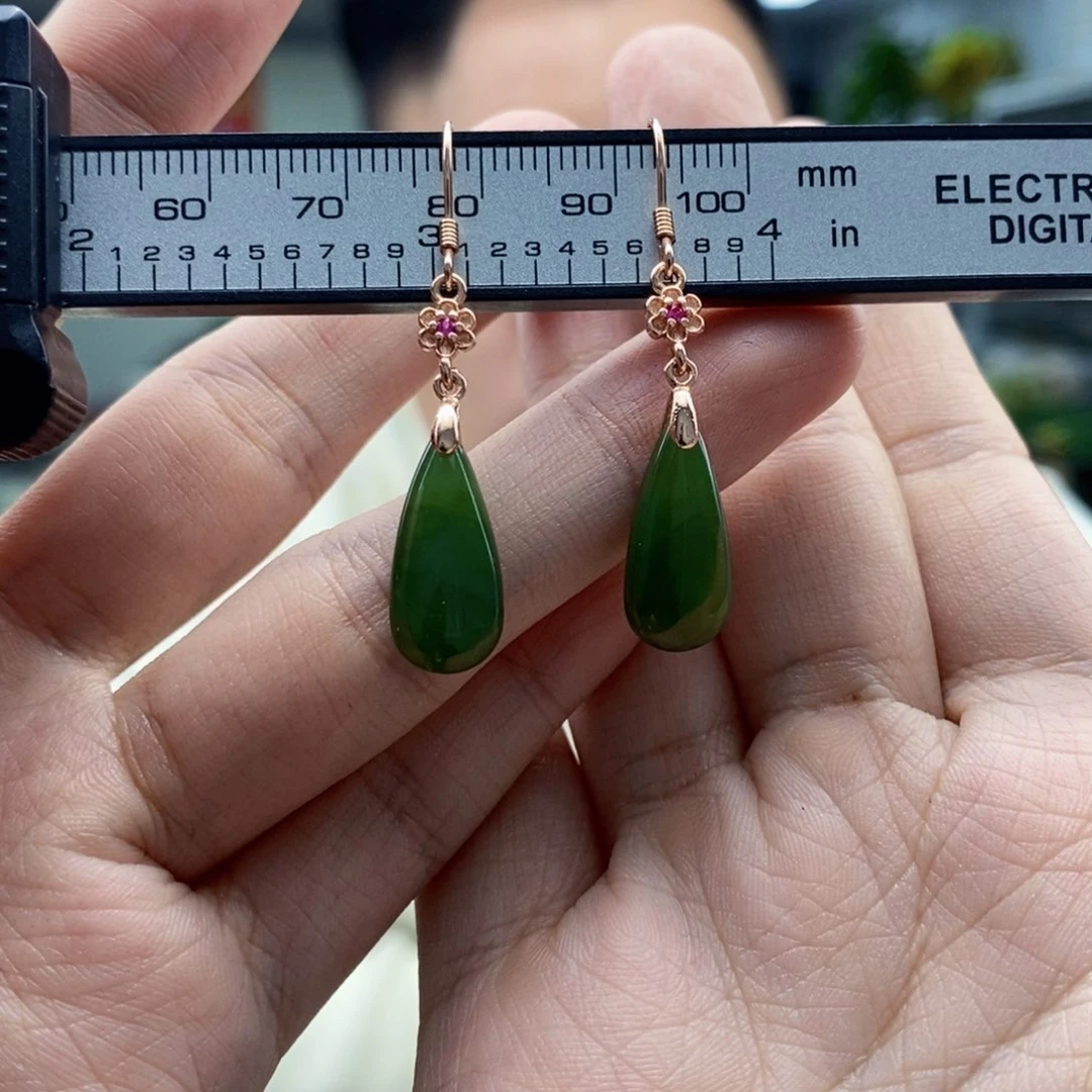 和田玉耳饰银S925镶嵌