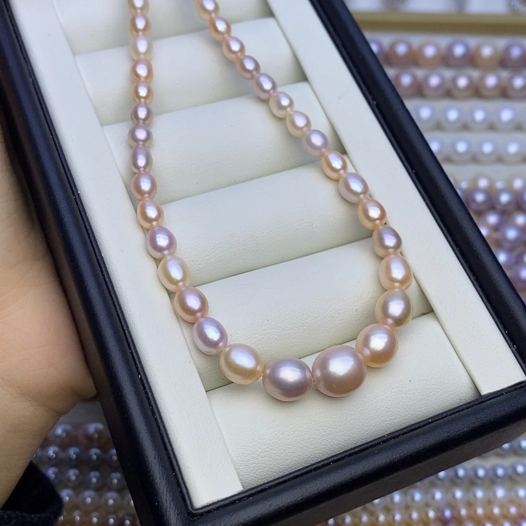 淡水珍珠银S925镶嵌项链无核 4-9m