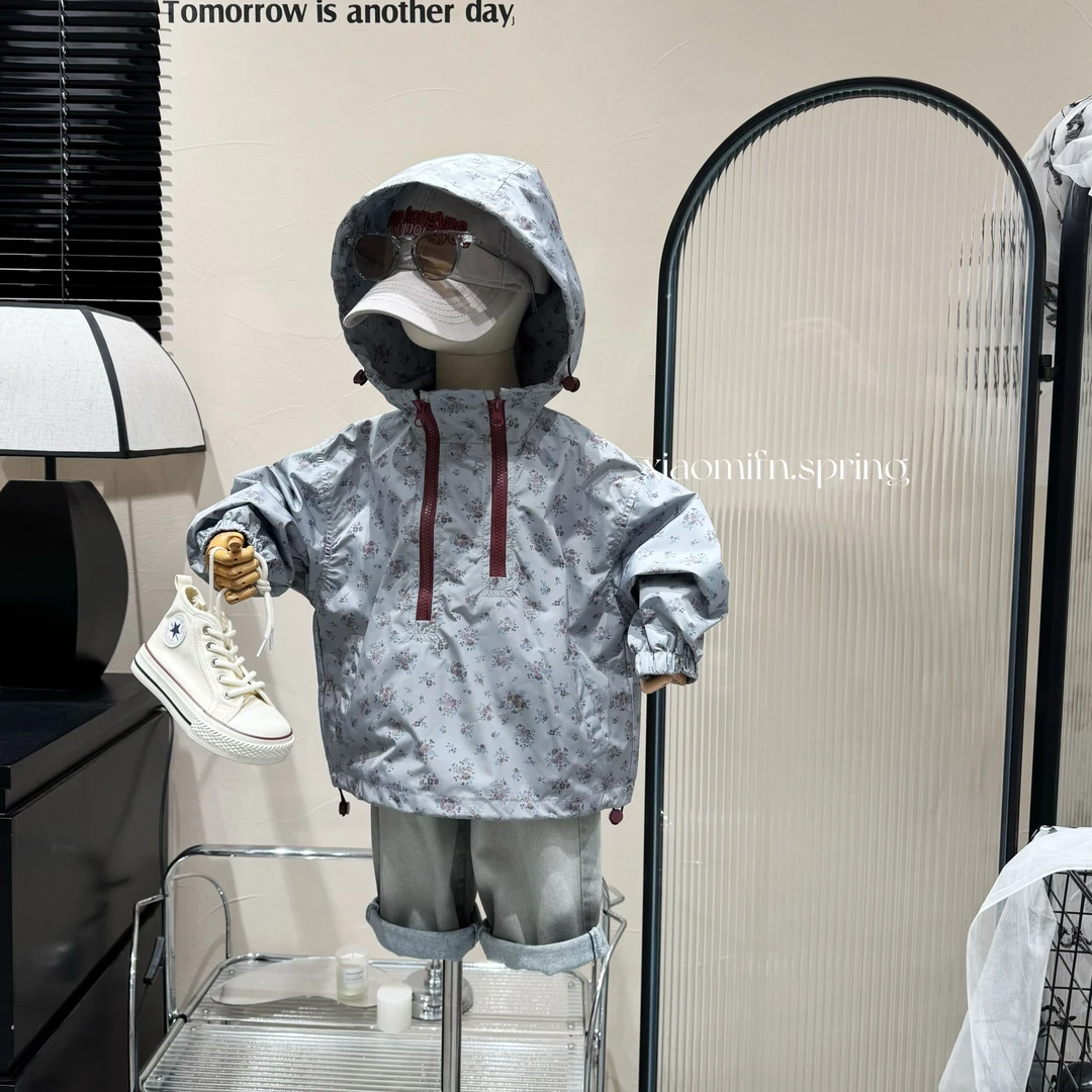 现货〃2025春季男童新款韩版外套儿童碎花冲锋衣时尚洋气休闲Q8810