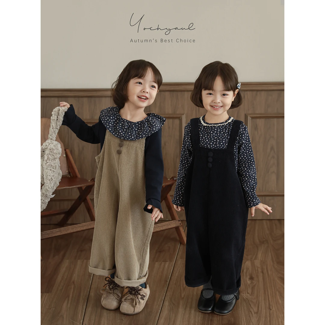 幼悠女童2025秋冬季套装儿童俏皮可爱打底衫韩系百搭背带裤Q4694