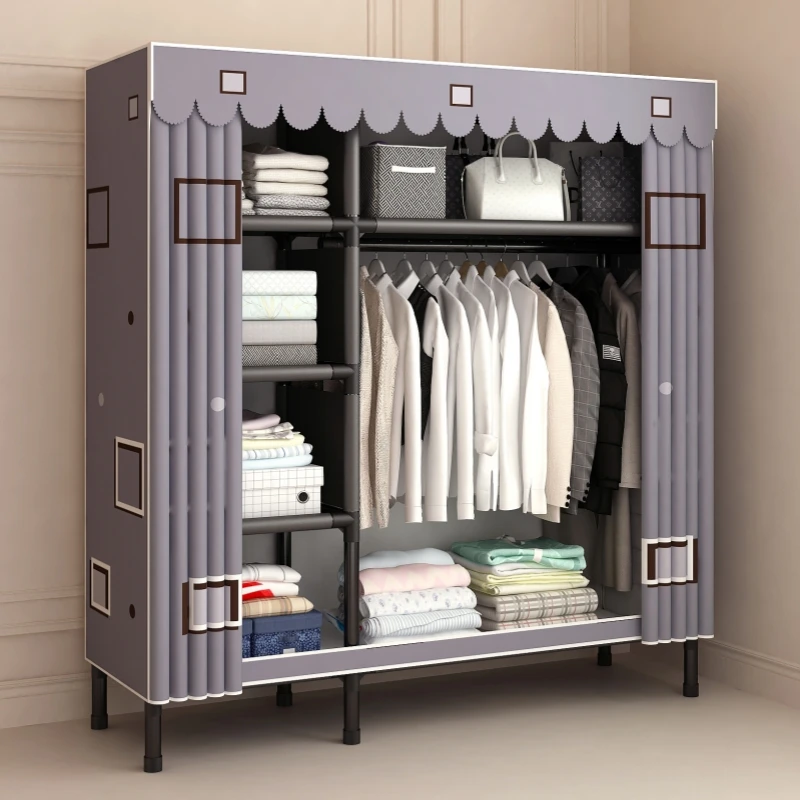 衣柜简易布衣柜组装全钢架加粗厚家用卧室柜子出租房专用收纳衣橱