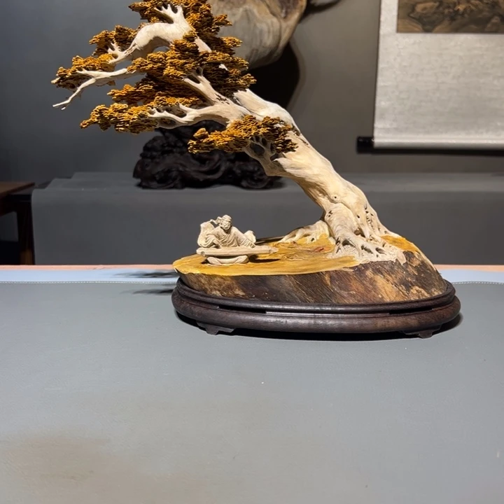 睡***说金丝楠伯牙鼓琴摆件作品