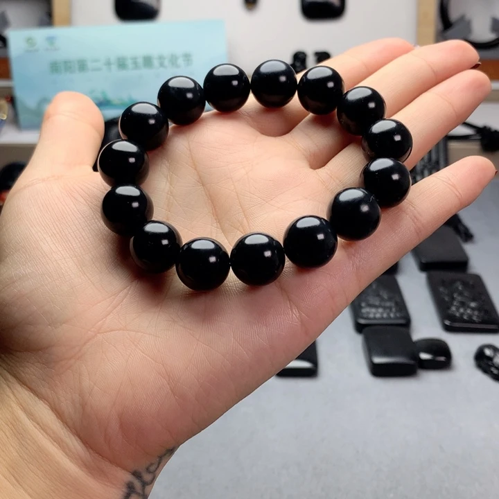 和田玉（墨玉）未镶嵌手串特价14mm