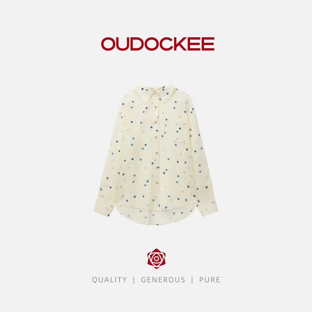 OUDOCKEE 鸥鸥【莱赛尔】小圆点 米杏色碎花满印衬衫 C2503X510T