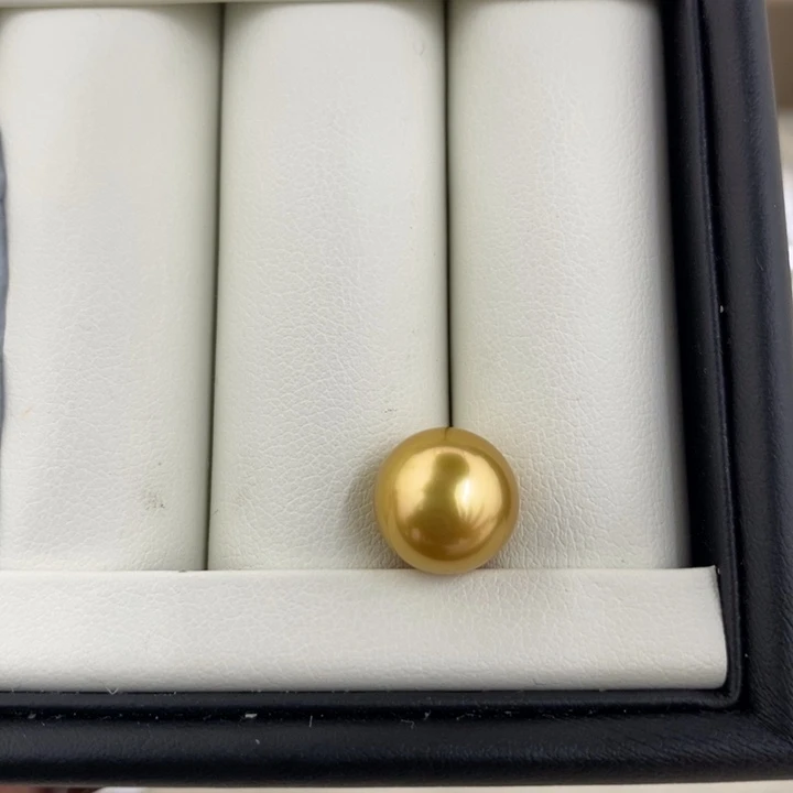 海水珍珠未镶嵌颈饰11.1mm金珠浓茶金正圆款后无暇