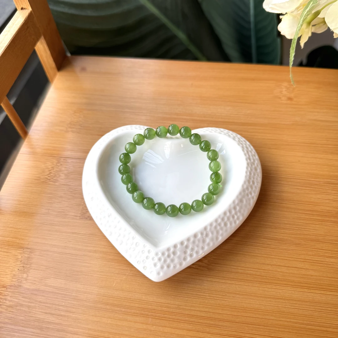 【珠宝厂长】约7mm+和田玉碧玉猫眼单圈手串