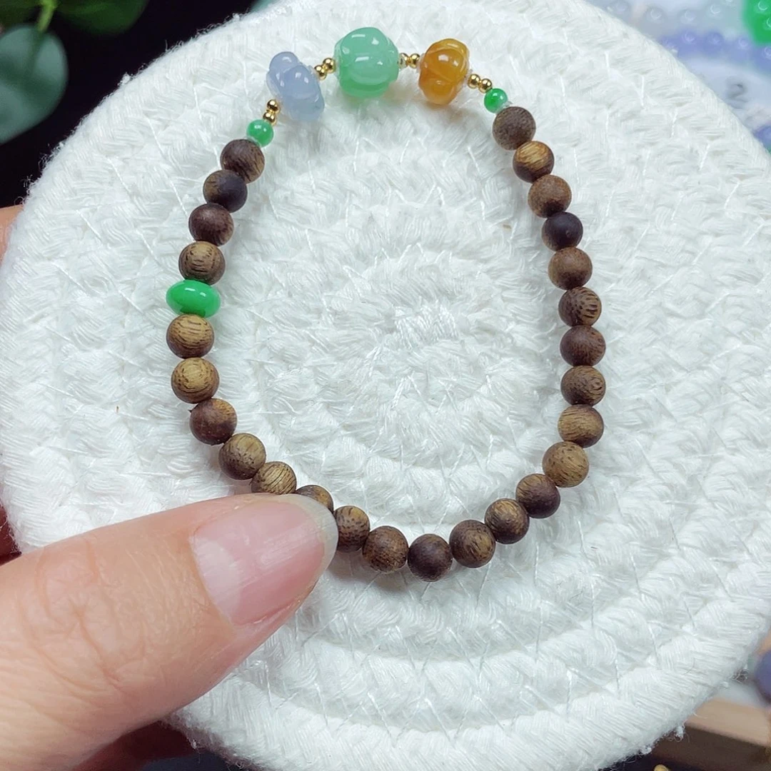 翡翠18K金镶嵌手链天然缅甸翡翠A货卡8.6