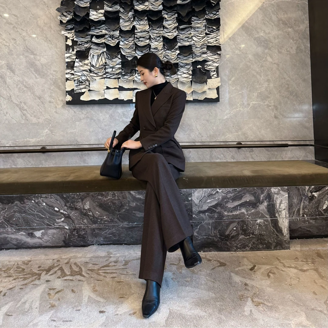 高级感秋冬季西服套装保暖百搭外套显瘦气质修身束腰小个子西装