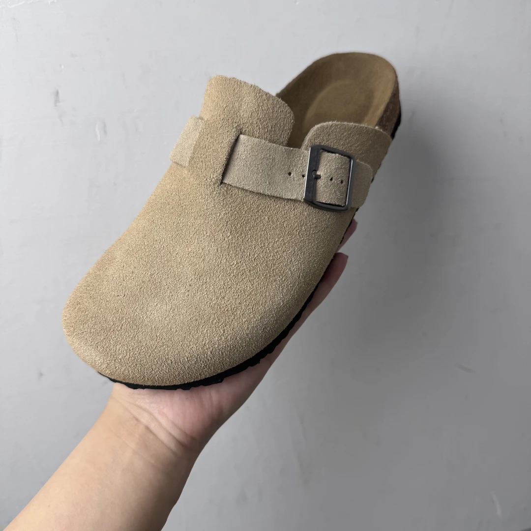 外单厚底牛皮博肯单鞋休闲外穿包头半拖鞋女鞋子秋季半托女鞋