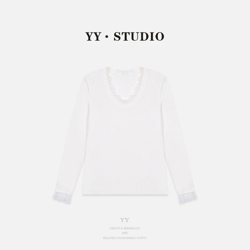 【YANYAN】春夏百搭V领蕾丝花边长袖T恤YY-2630