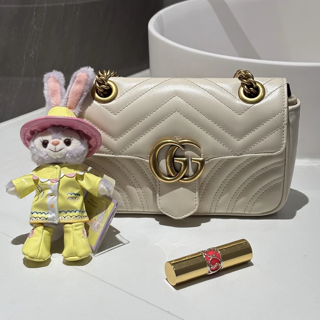 99新 GUCCI/古驰 Marmont马蒙22 白金链条包