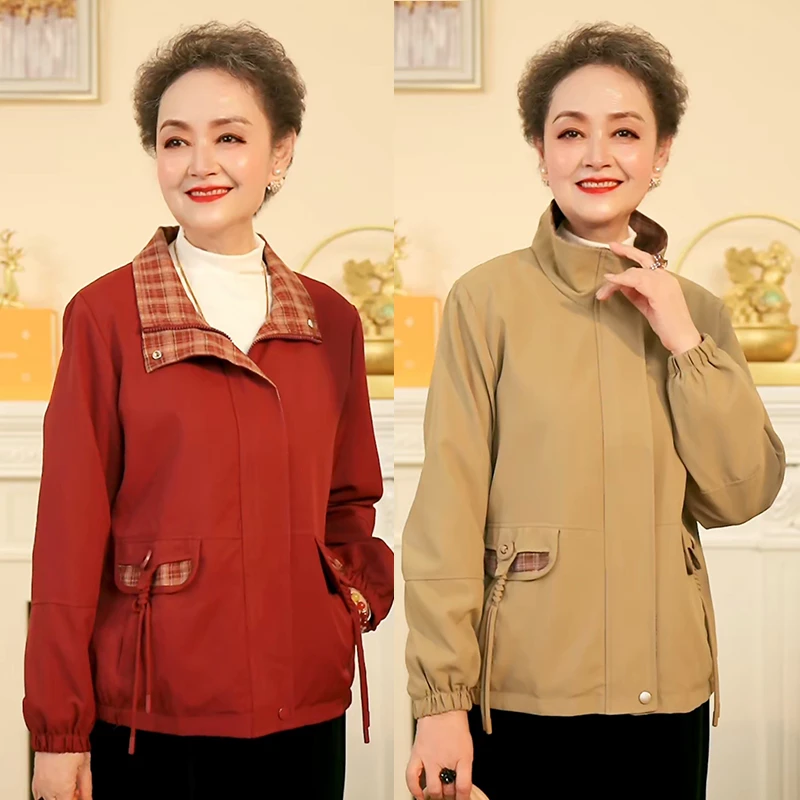 中老年人秋装时尚风衣新款妈妈装洋气翻领外套宽松女装上衣春秋