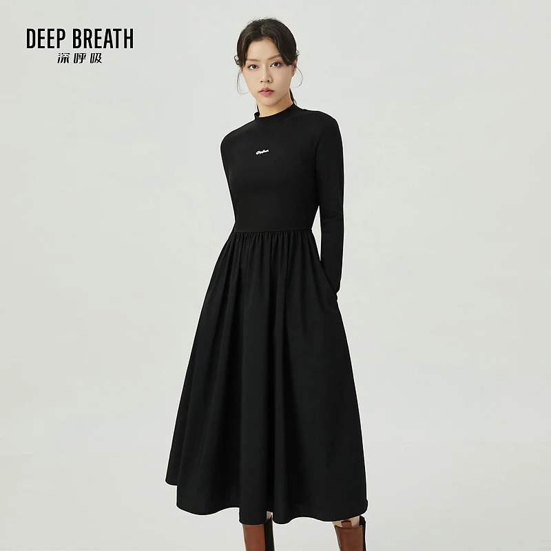 DEEP BREATH深呼吸新款简约纯色烟管领连衣裙长袖连衣裙A500292