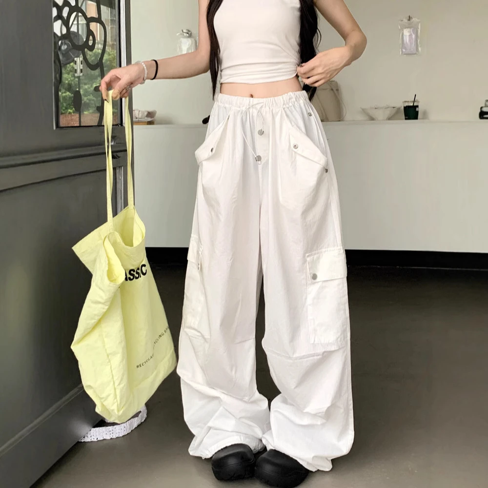 夏季薄款工装裤女速干运动裤宽松百搭阔腿裤设计感休闲拖地长裤女