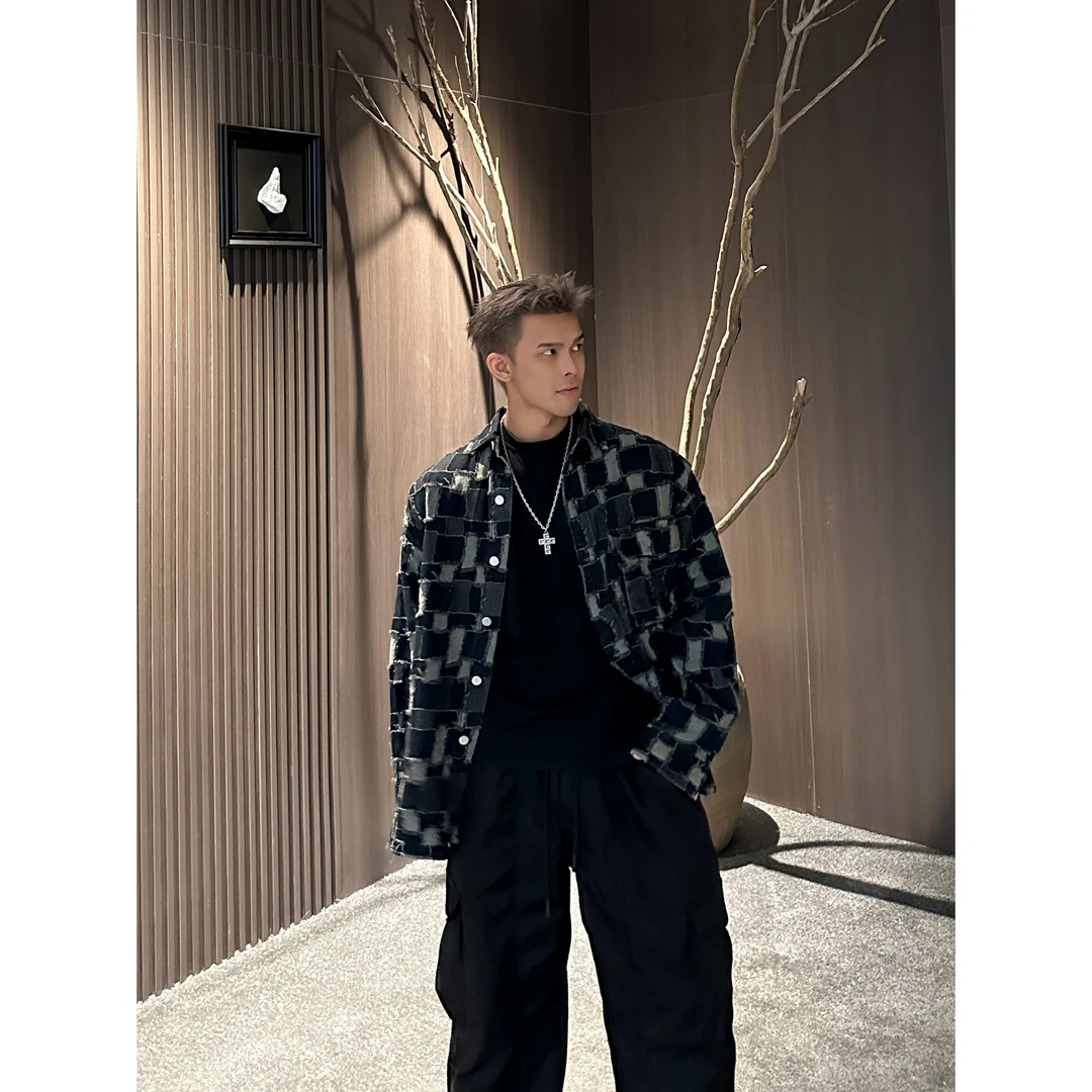 【Mark马克】春季新款流苏格子潮流时尚个性长袖衬衫外套HJ-492