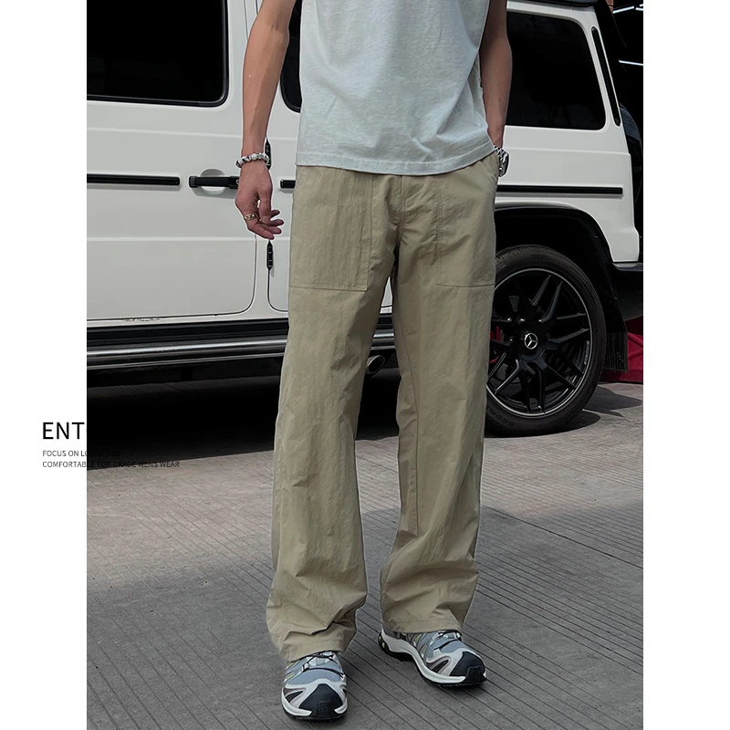 Entong美式街头宽松显瘦户外速干休闲裤男生cleanfit做旧直筒裤子