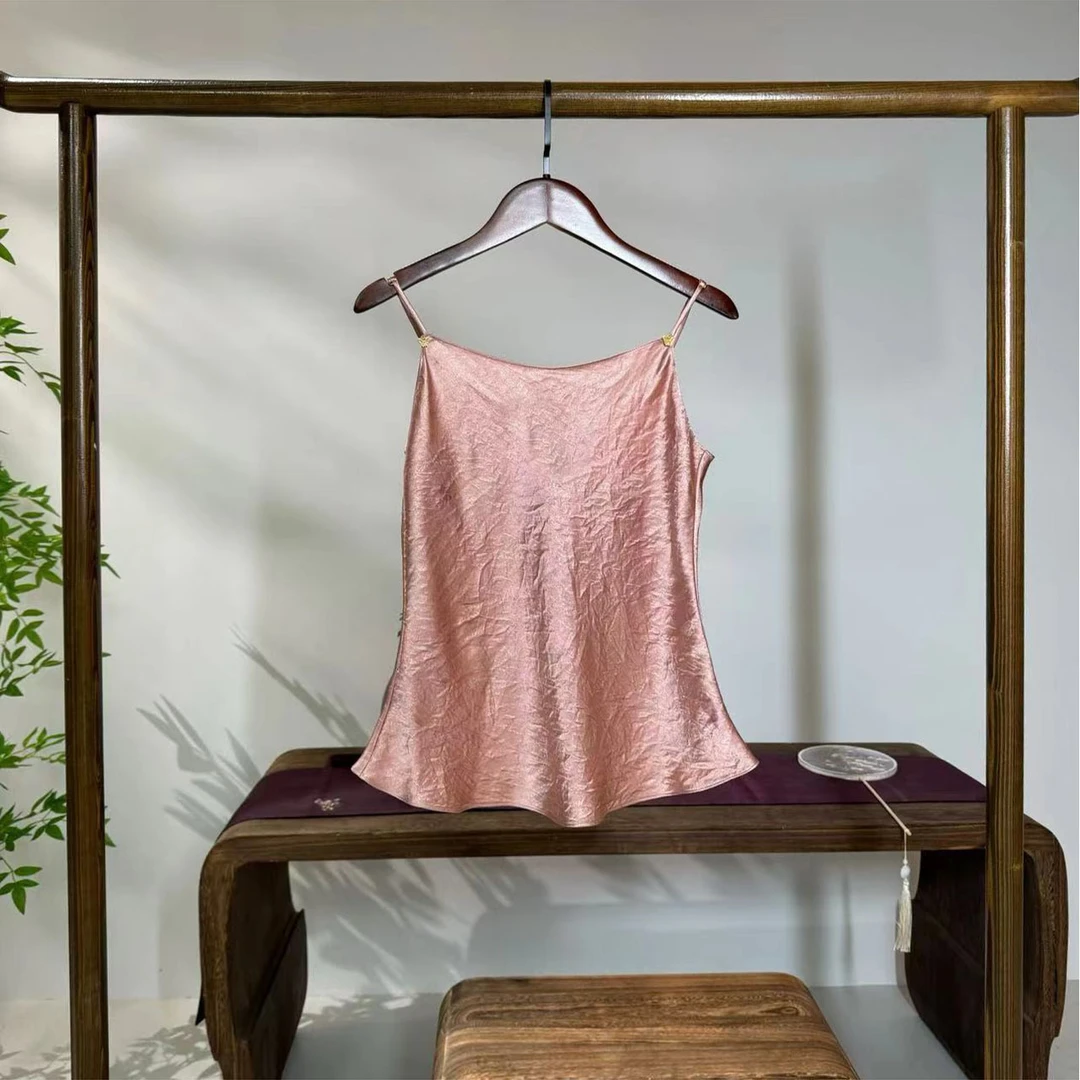 冻冻粉金！闪金褶皱醋酸斜裁吊带！GZ4084