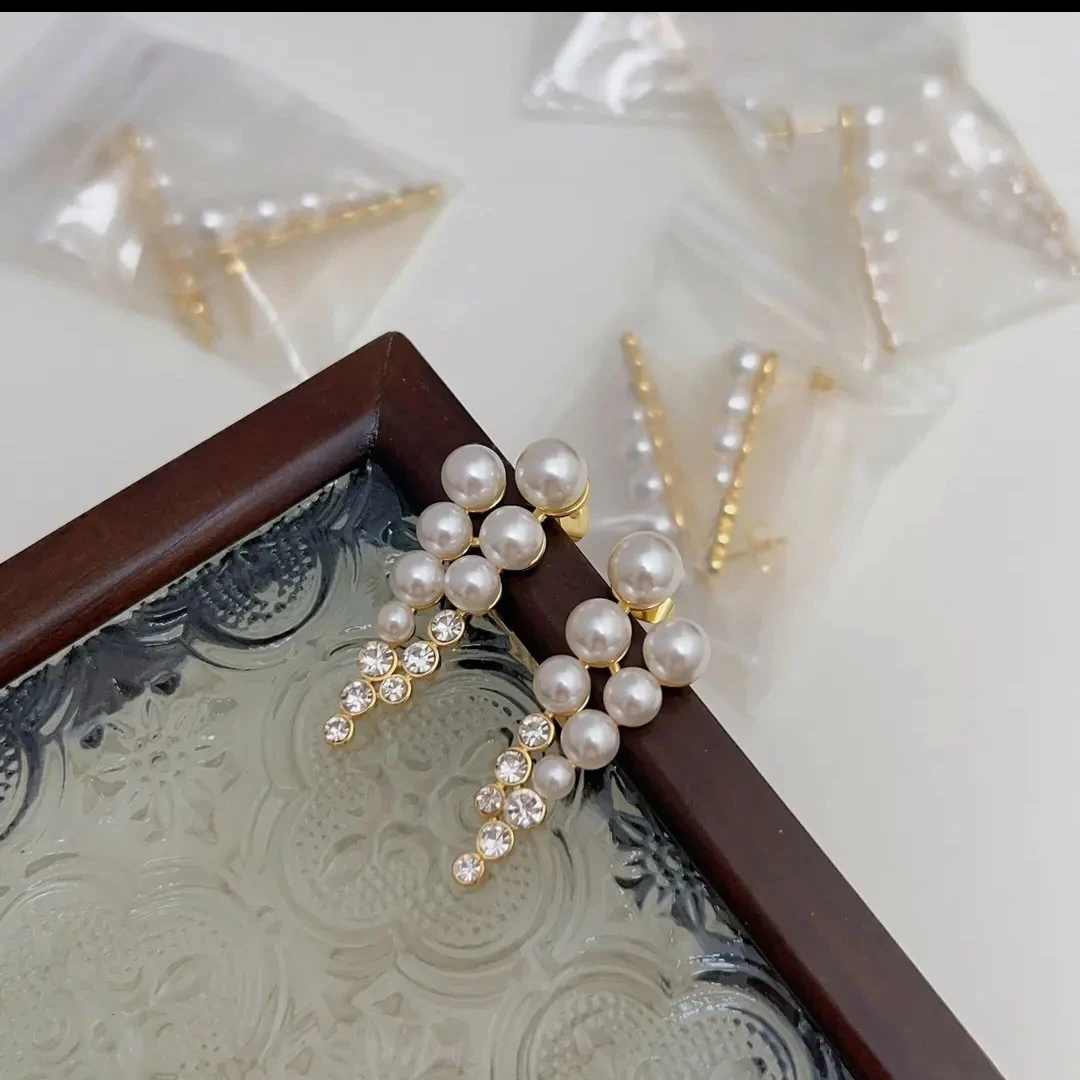 铜合金仿珍珠耳饰 铜合金亚克力耳饰 珍珠流苏水钻大小耳钉