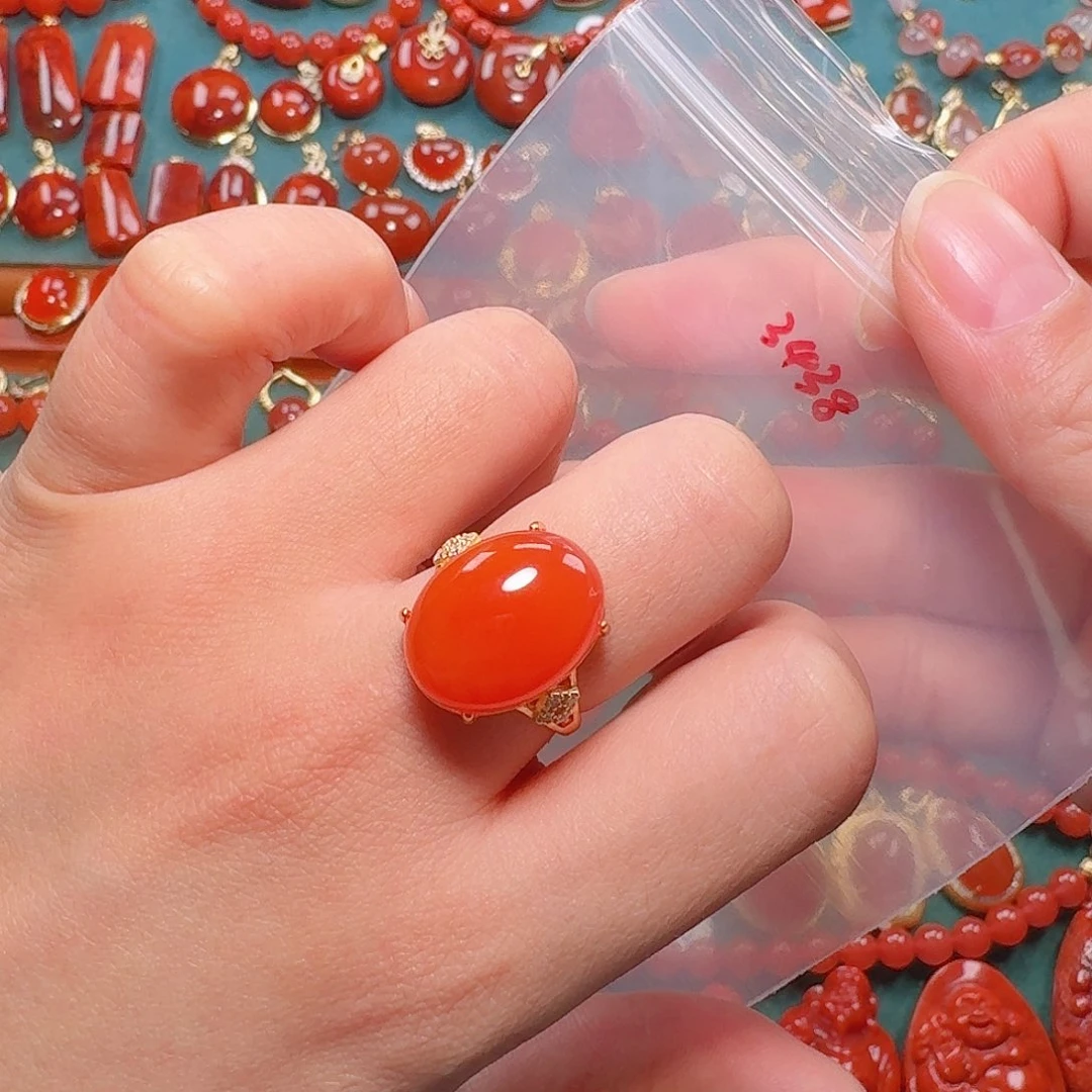 南红玛瑙银S925镶嵌戒指