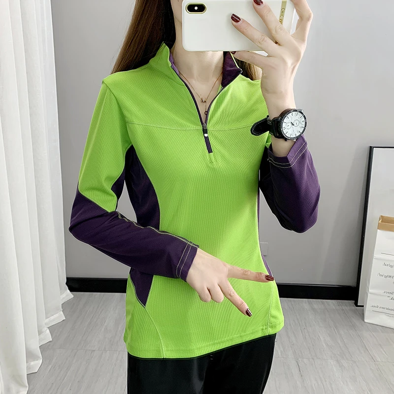 户外运动速干衣女春夏透气吸汗防晒拼色长袖T恤运动登山徒步上衣