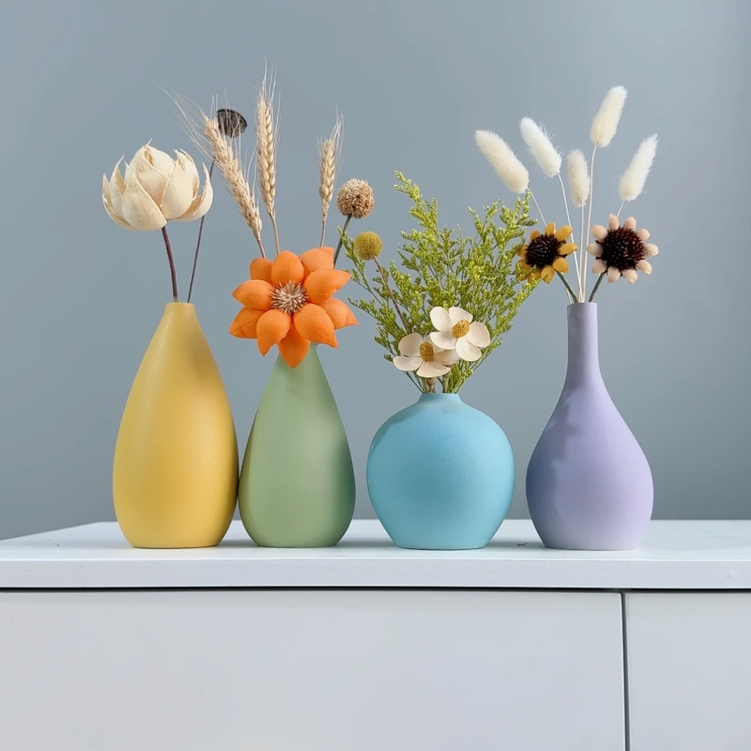 摆件陶瓷小花瓶含花总高约20-30cm