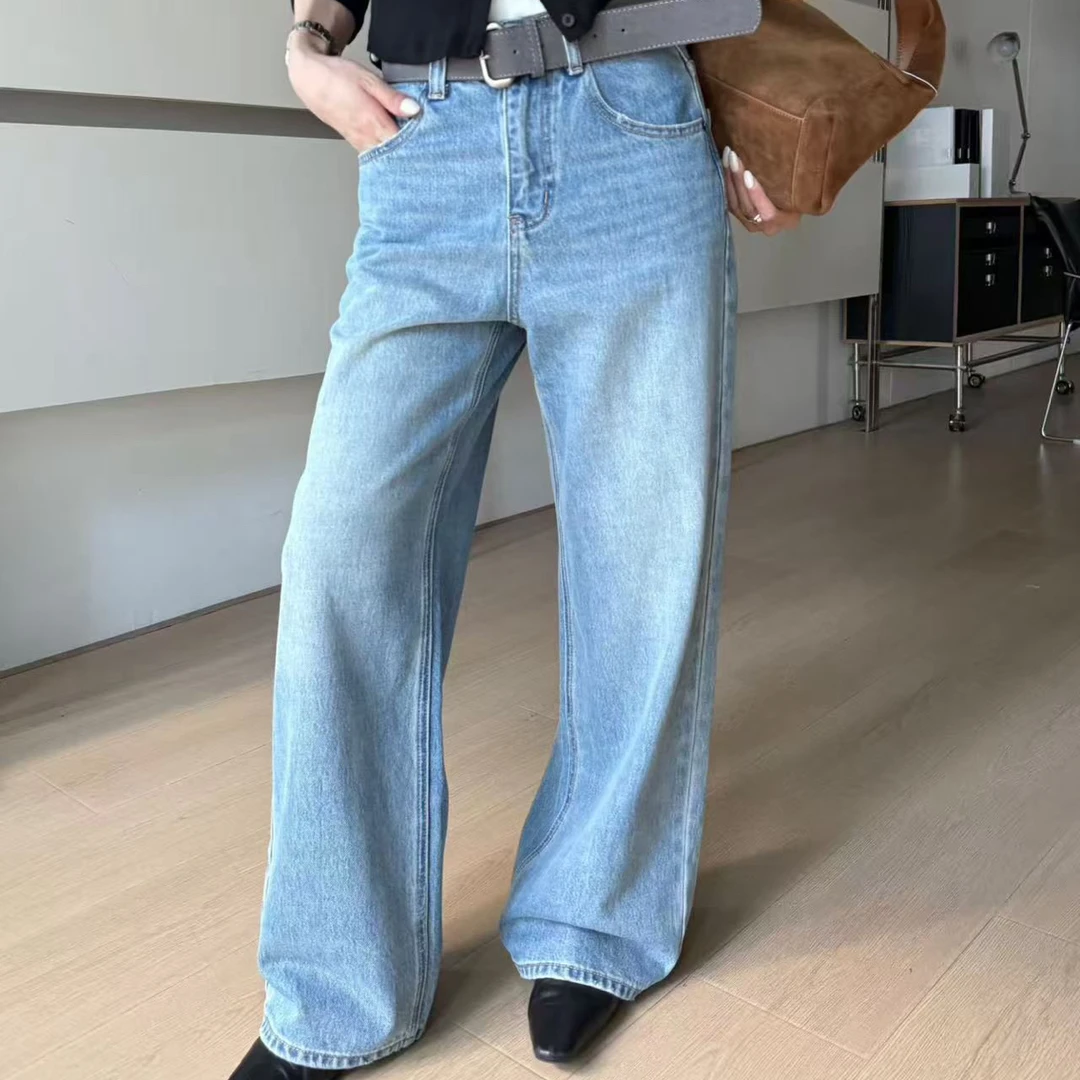 【琦琦】定制款加绒韩国蓝窄版显瘦千金阔腿裤