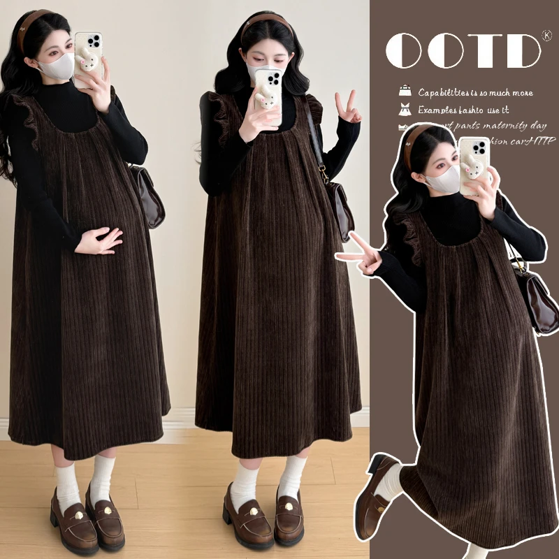 孕妇套装秋冬新百搭孕妇毛衣+时尚宽松雪尼尔绒背心裙温柔两件套