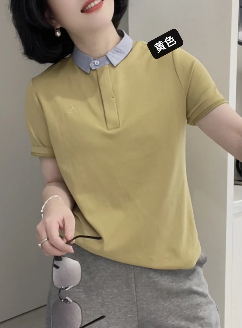 安潮秀A 2107夏季新款时尚简约拼接短袖T恤衫