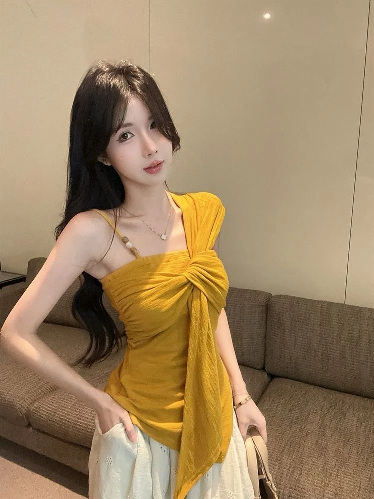 吊带背心女2025夏季新款爆款泰式独特设计感小众掐腰无袖上衣外穿