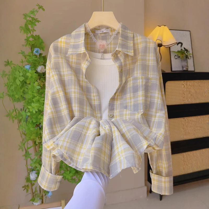 法式小资小上衣2025夏季新款今年流行爆款经典格子巨好看的衬衣女