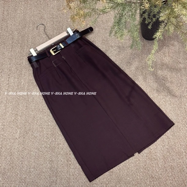 薇莎2382【现货】半松紧腰后开叉西装半裙