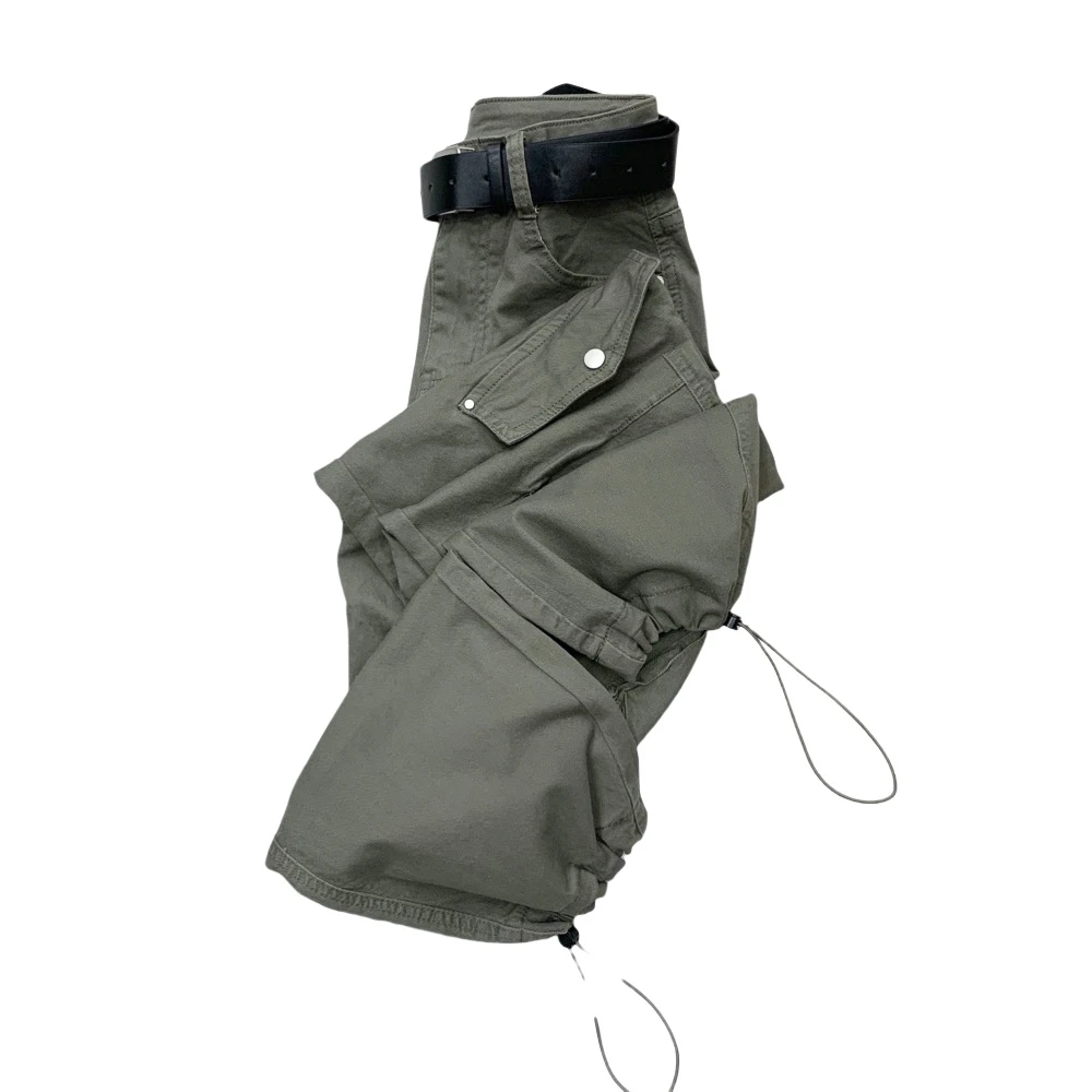 S3708秋季新款重工大兜脚口抽绳牛仔工装裤（带腰带样式随机）