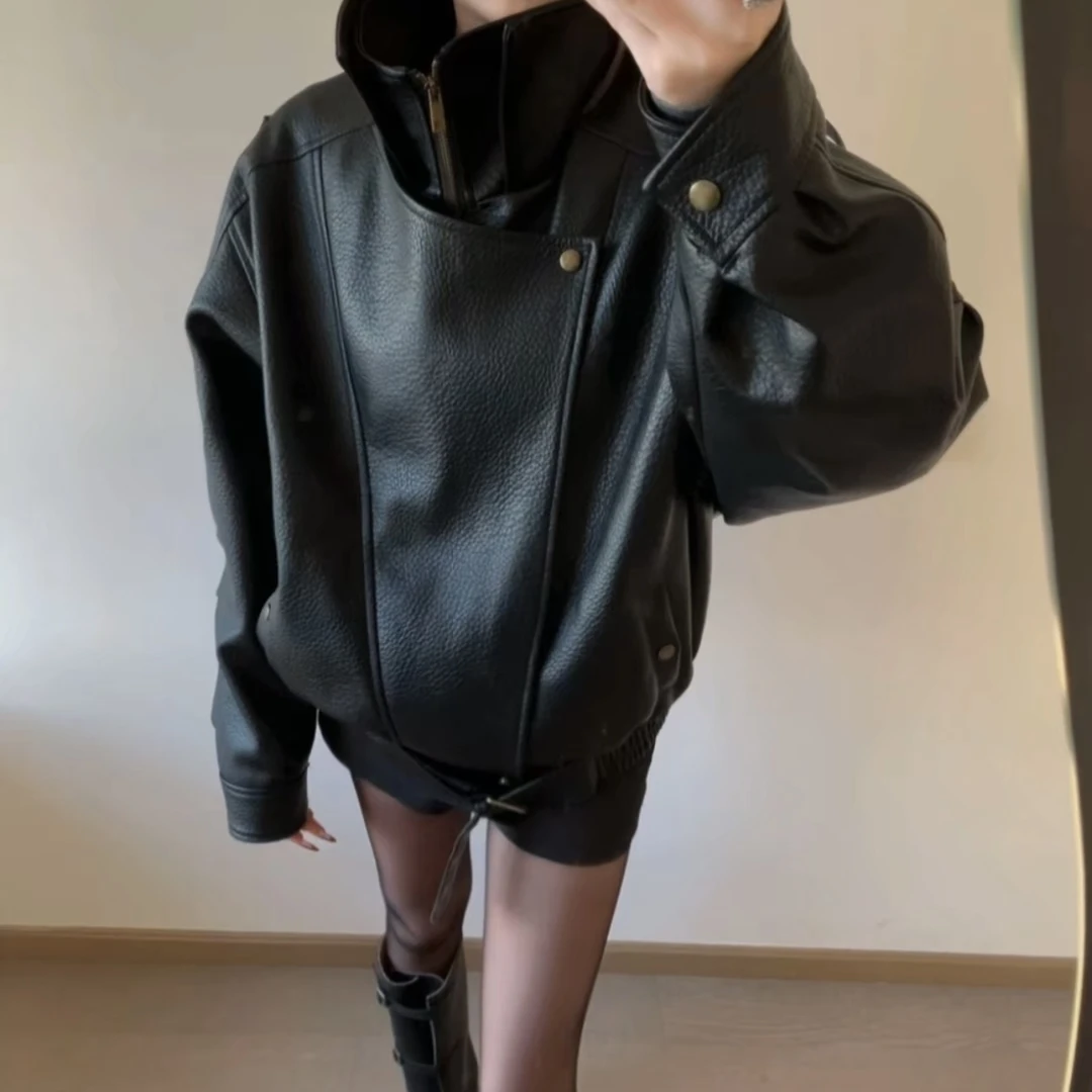 【晴子】2025春款复古机车宽松潮流皮衣外套