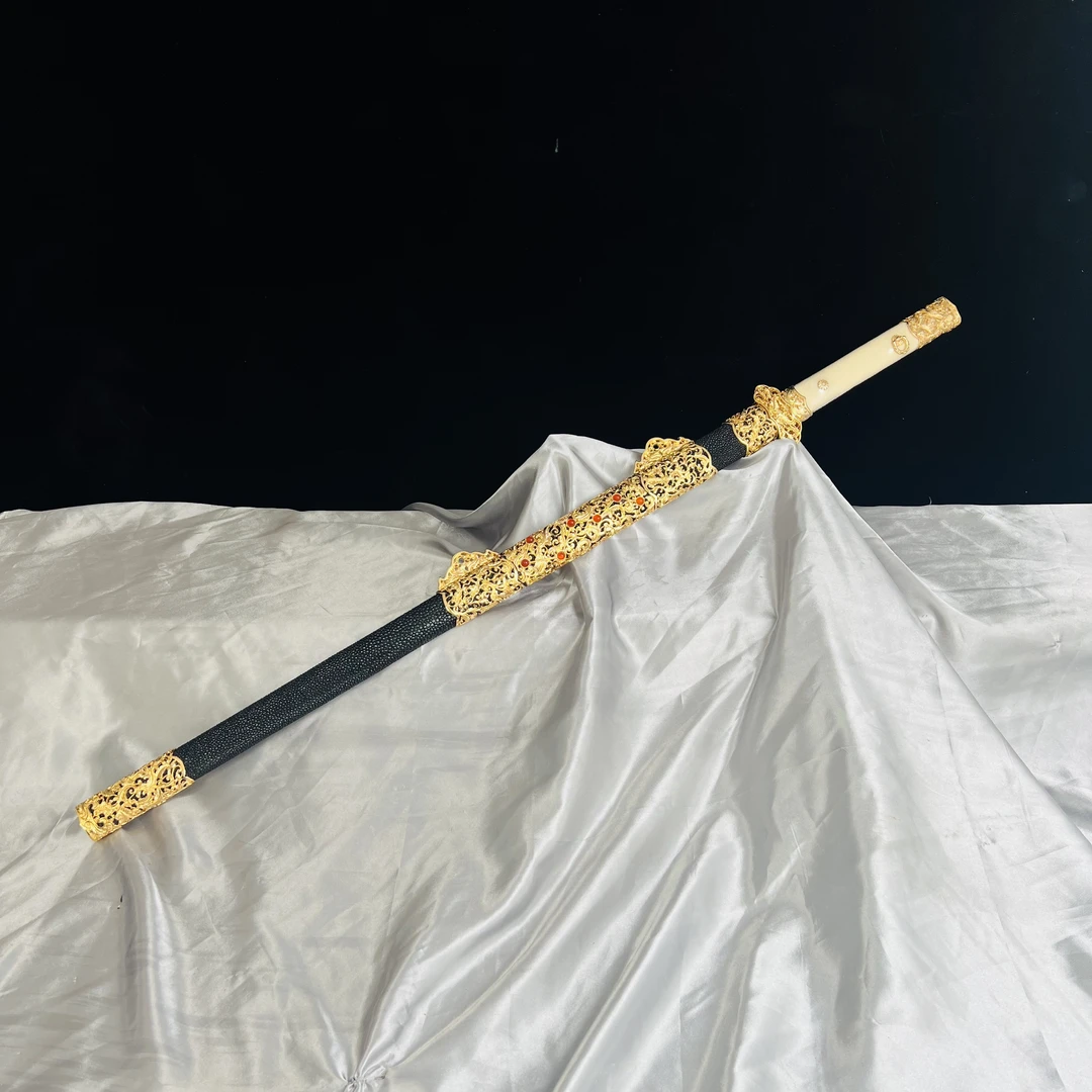 龙泉珍珠鱼皮毛铁草钢上研工艺手工锻造收藏未开刃