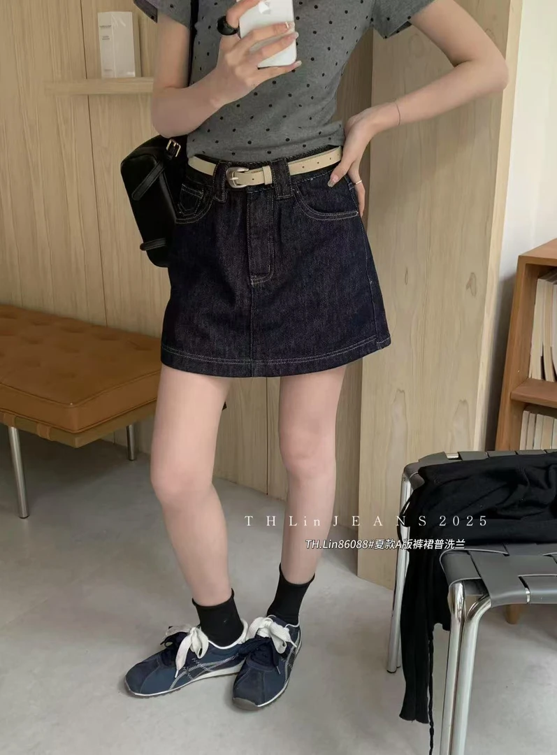 黑金色半身裙百搭包臀裙A字裙裤--86088