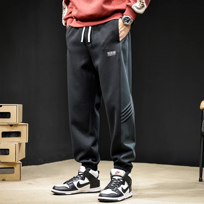 Cebrodz拼接运动裤男秋季2024新款束脚卫裤男士哈伦大码