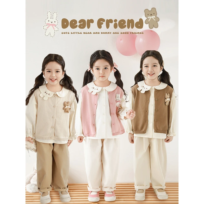 YOEHYAUL/幼悠【棉纱密织】幼悠春贰波洋气翻领卡通玩偶马甲潮C3193