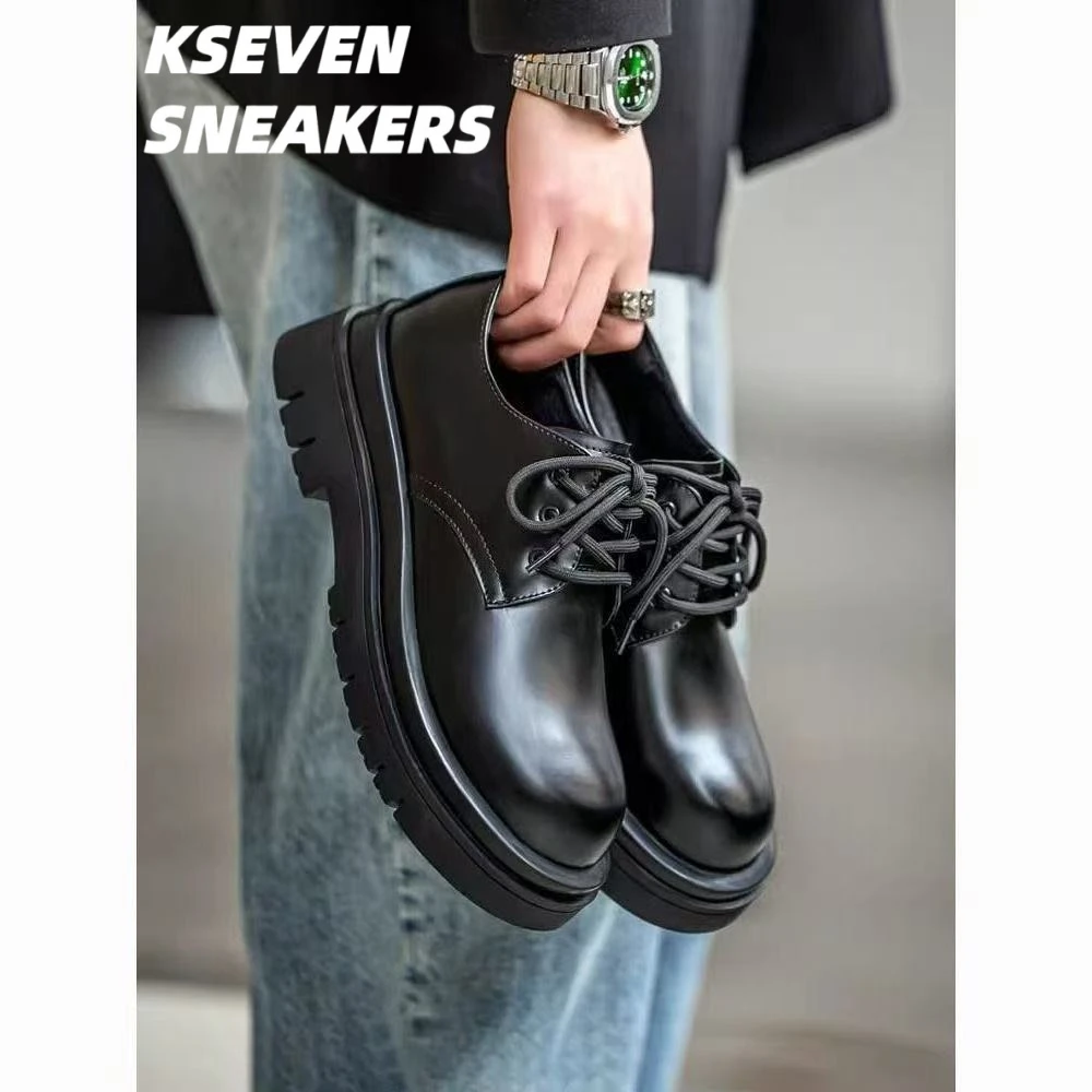 cleanfit德比鞋男款厚底增高大头黑色工装鞋圆头通勤休闲皮鞋子男