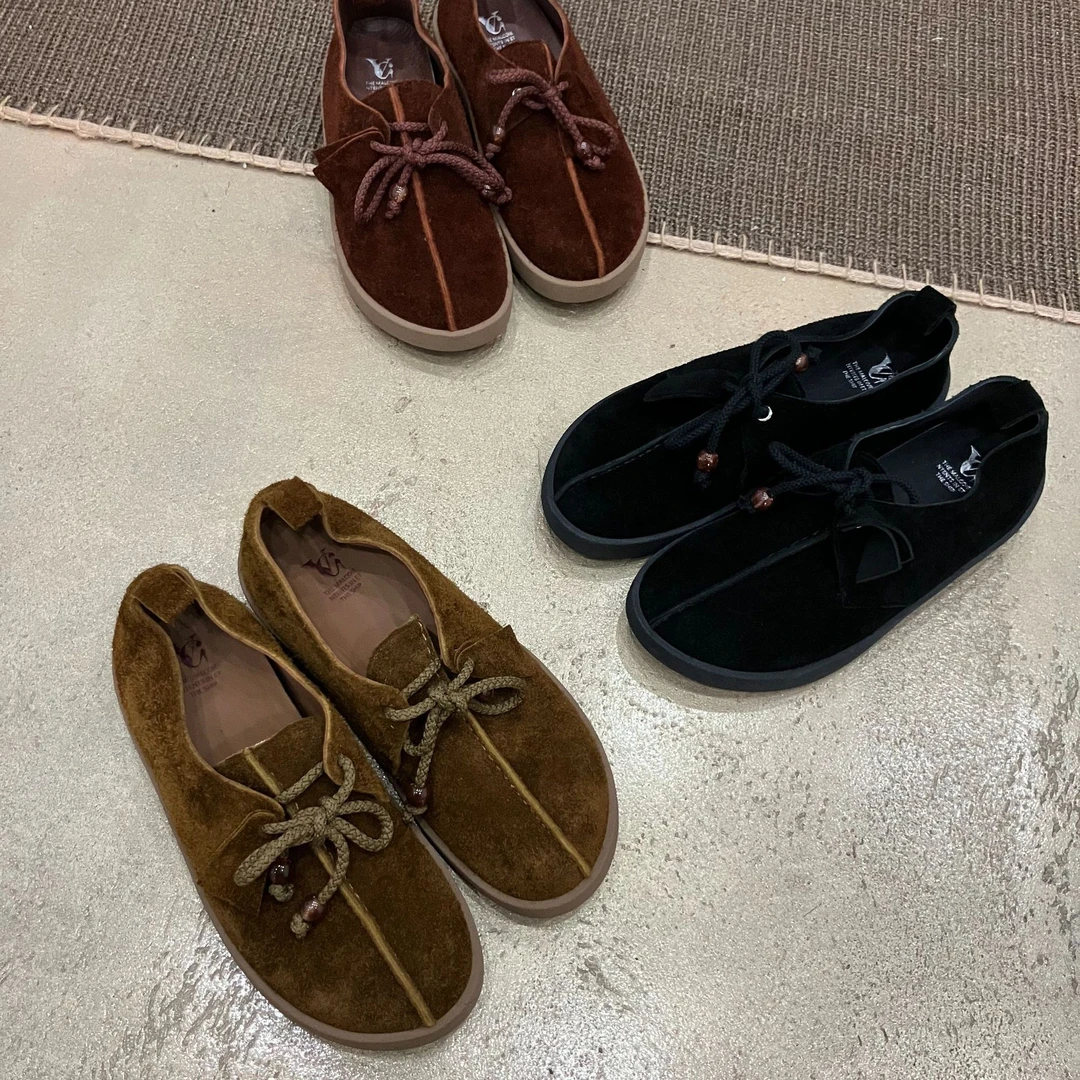 小众设计感复古风休闲鞋女秋季学院风深口平底串珠系带单鞋圆头