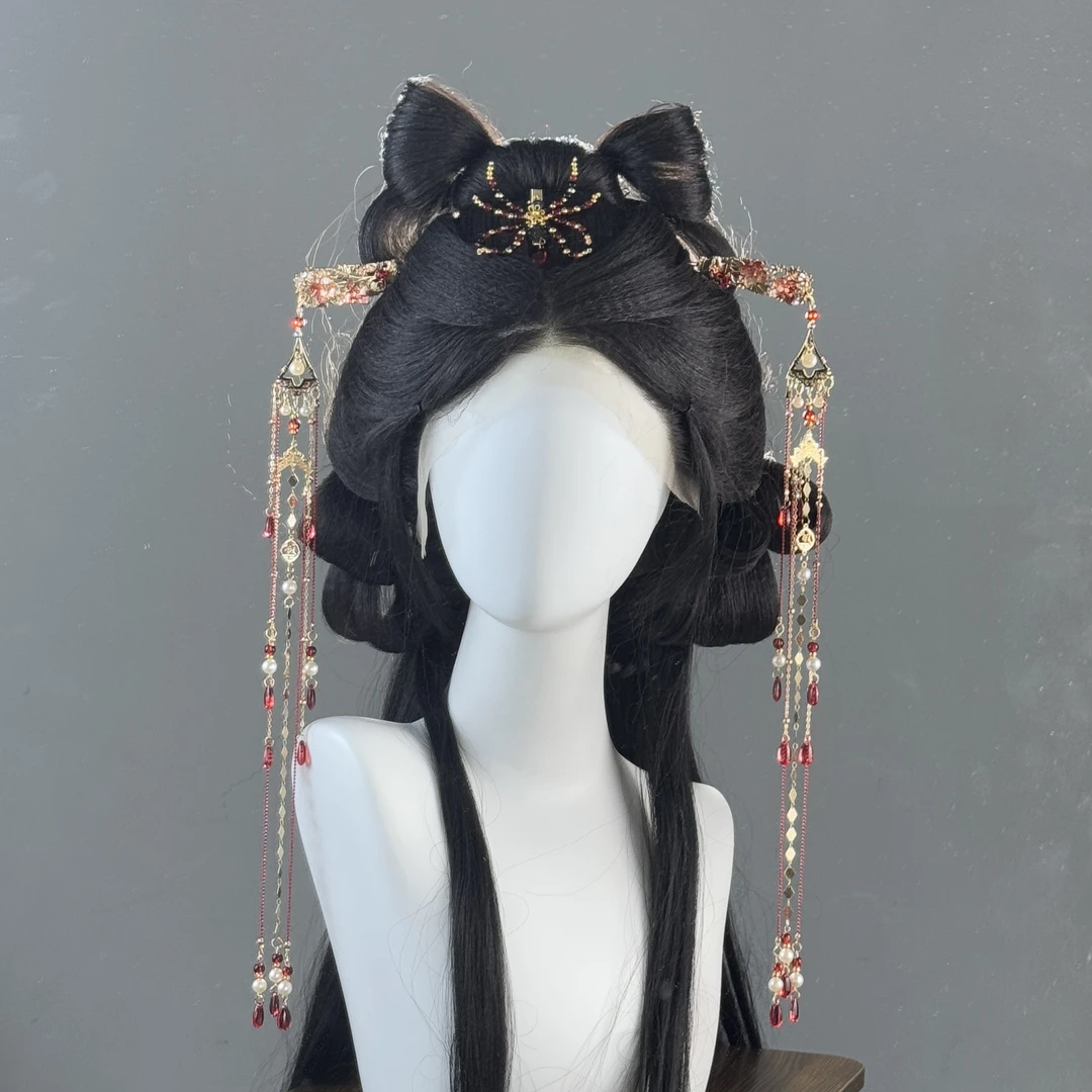 梦金陵红颜发钗红色款长流苏汉服流苏发簪古风配饰头饰簪子发饰