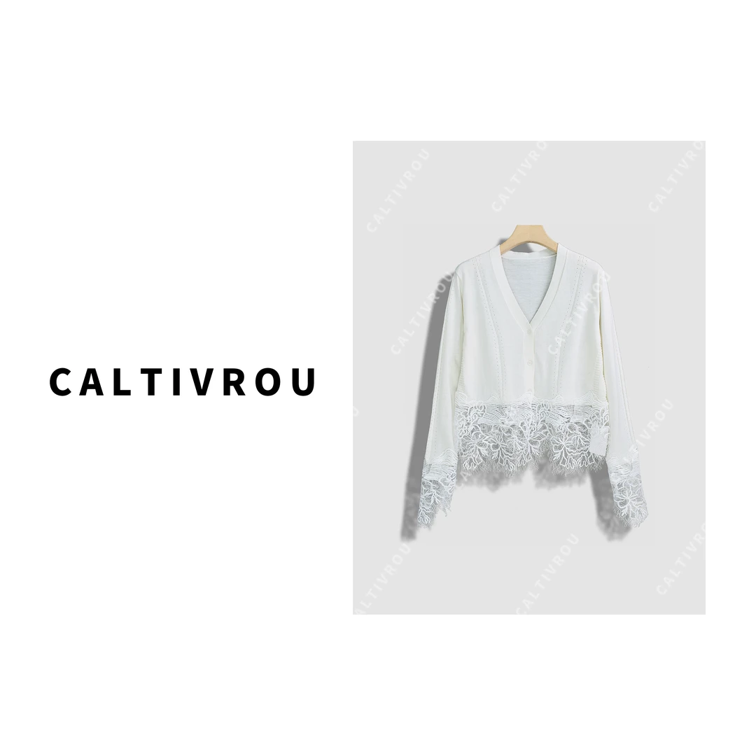 Caltivrou春季别致设计感洋气蕾丝针织衫-Y15197
