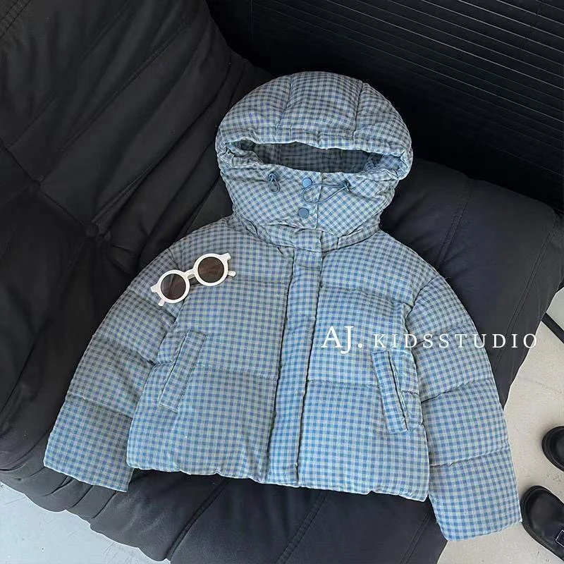 冬季新款男女儿童连帽棉袄双倍加厚保暖韩版格子棉服短款长袖外套
