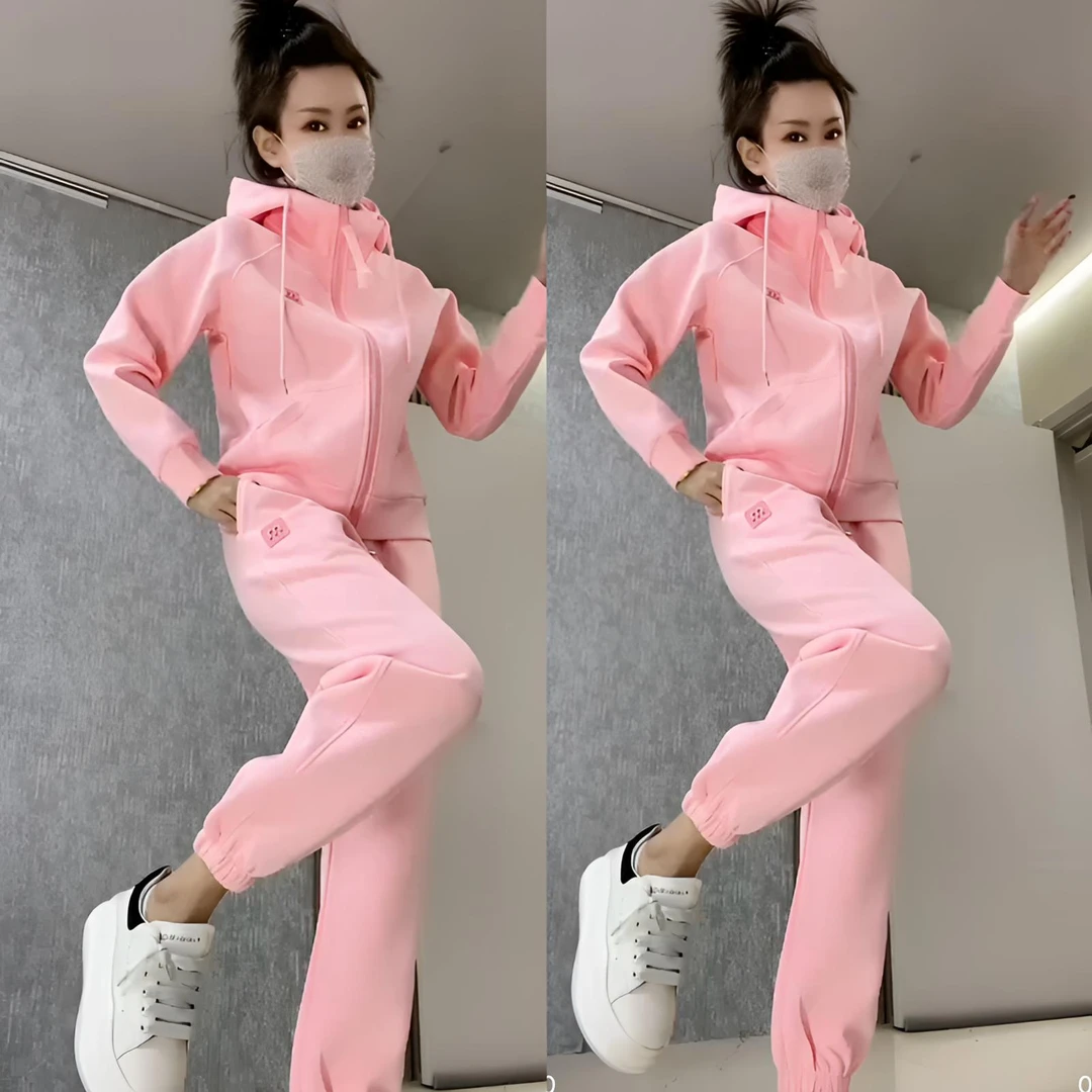 2025春新款休闲运动服糖果色连帽两件套洋气卫衣外套束腿卫裤套装